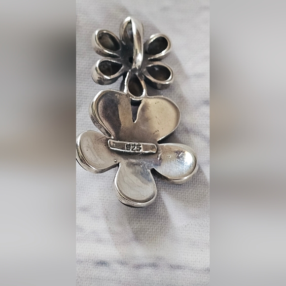 Sterling Silver 925 Avalone Flower Pendant Chunky And Beautiful - Picture 6 of 8
